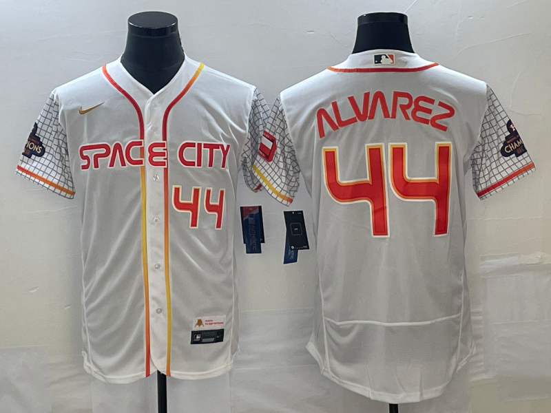 Men's Houston Astros #44 Yordan Alvarez White With 2022 World Serise Champions Patch Stitched Baseball Jersey Men's Houston Astros #44 Yordan Alvarez White With 2022 World Serise Champions Patch Stitched Baseball Jersey